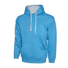 Uneek - Unisex Contrast Hooded Sweatshirt/Jumper  - 50% Polyester 50% Cotton - Sapphire/Heather Grey - Size 2XL