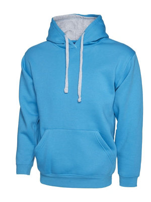 Uneek - Unisex Contrast Hooded Sweatshirt/Jumper  - 50% Polyester 50% Cotton - Sapphire/Heather Grey - Size XS