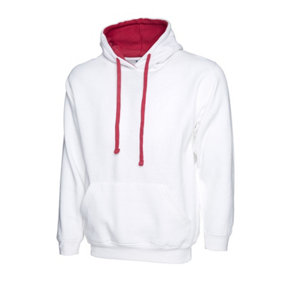 Uneek - Unisex Contrast Hooded Sweatshirt/Jumper  - 50% Polyester 50% Cotton - White/Fuchsia - Size 2XL