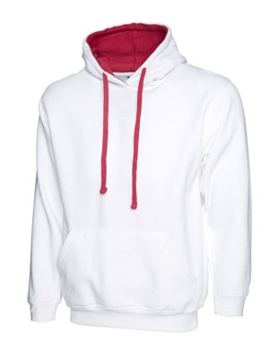 Uneek - Unisex Contrast Hooded Sweatshirt/Jumper  - 50% Polyester 50% Cotton - White/Fuchsia - Size 4XL