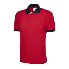 Uneek - Unisex Contrast Poloshirt - Reactive Dyed - Red - Size M