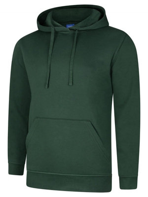Uneek - Unisex Deluxe Hooded Sweatshirt/Jumper - 60% Ring Spun Combed Cotton 40% Polyester - Bottle Green - Size 2XL