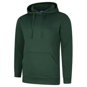 Uneek - Unisex Deluxe Hooded Sweatshirt/Jumper - 60% Ring Spun Combed Cotton 40% Polyester - Bottle Green - Size L