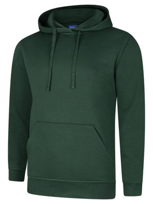 Uneek - Unisex Deluxe Hooded Sweatshirt/Jumper - 60% Ring Spun Combed Cotton 40% Polyester - Bottle Green - Size XL