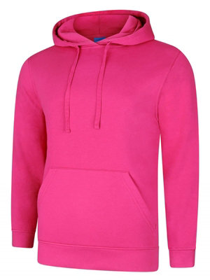 Uneek - Unisex Deluxe Hooded Sweatshirt/Jumper - 60% Ring Spun Combed Cotton 40% Polyester - Hot Pink - Size M