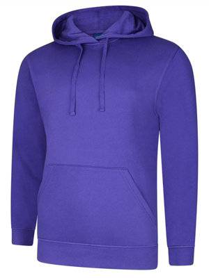 Uneek - Unisex Deluxe Hooded Sweatshirt/Jumper - 60% Ring Spun Combed Cotton 40% Polyester - Purple - Size XL