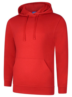 Uneek - Unisex Deluxe Hooded Sweatshirt/Jumper - 60% Ring Spun Combed Cotton 40% Polyester - Red - Size S