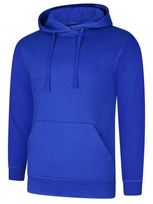 Uneek - Unisex Deluxe Hooded Sweatshirt/Jumper - 60% Ring Spun Combed Cotton 40% Polyester - Royal - Size XS