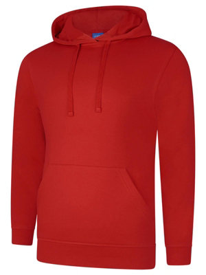 Uneek - Unisex Deluxe Hooded Sweatshirt/Jumper - 60% Ring Spun Combed Cotton 40% Polyester - Sizzling Red - Size XL