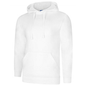 Uneek - Unisex Deluxe Hooded Sweatshirt/Jumper - 60% Ring Spun Combed Cotton 40% Polyester - White - Size 2XL