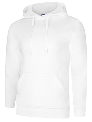 Uneek - Unisex Deluxe Hooded Sweatshirt/Jumper - 60% Ring Spun Combed Cotton 40% Polyester - White - Size XL