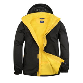 Uneek - Unisex Deluxe Outdoor Jacket - Main Fabric: 100% Polyester Waterproof Coated Fabr - Black/Submarine Yellow - Size 3XL