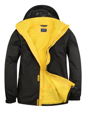 Uneek - Unisex Deluxe Outdoor Jacket - Main Fabric: 100% Polyester Waterproof Coated Fabr - Black/Submarine Yellow - Size XS