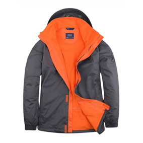 Uneek - Unisex Deluxe Outdoor Jacket - Main Fabric: 100% Polyester Waterproof Coated Fabr - Deep Grey/Fiery Orange - Size M
