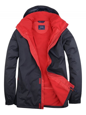 Uneek - Unisex Deluxe Outdoor Jacket - Main Fabric: 100% Polyester Waterproof Coated Fabr - Navy/Red - Size L