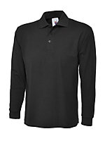 Uneek - Unisex Longsleeve Poloshirt - 50% Polyester 50% Cotton - Black - Size M