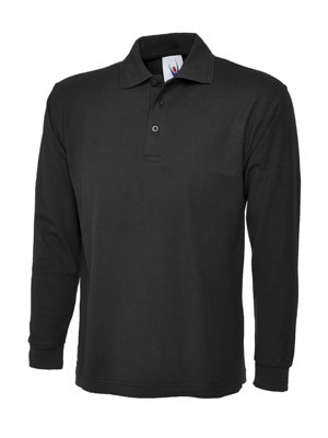 Uneek - Unisex Longsleeve Poloshirt - 50% Polyester 50% Cotton - Black - Size XS