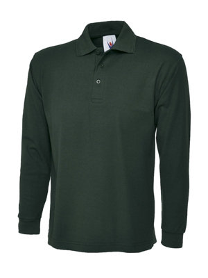 Uneek - Unisex Longsleeve Poloshirt - 50% Polyester 50% Cotton - Bottle Green - Size XS