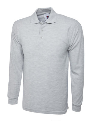 Uneek - Unisex Longsleeve Poloshirt - 50% Polyester 50% Cotton - Heather Grey - Size 2XL