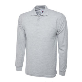 Uneek - Unisex Longsleeve Poloshirt - 50% Polyester 50% Cotton - Heather Grey - Size S