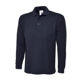 Uneek - Unisex Longsleeve Poloshirt - 50% Polyester 50% Cotton - Navy - Size XL