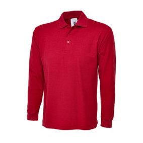 Uneek - Unisex Longsleeve Poloshirt - 50% Polyester 50% Cotton - Red - Size L
