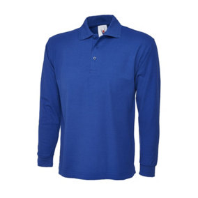 Uneek - Unisex Longsleeve Poloshirt - 50% Polyester 50% Cotton - Royal - Size L