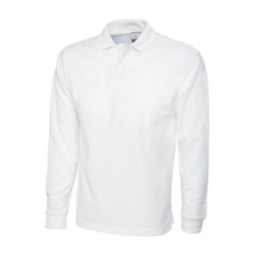 Uneek - Unisex Longsleeve Poloshirt - 50% Polyester 50% Cotton - White - Size L
