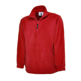Uneek - Unisex Premium 1/4 Zip Micro Fleece Jacket - Half Moon Yoke - Red - Size 2XL