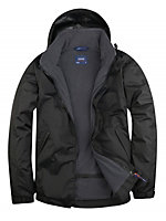 Uneek - Unisex Premium Outdoor Jacket - Main Fabric: 100% Polyester Waterproof Coated Fabr - Black/Grey - Size 2XL