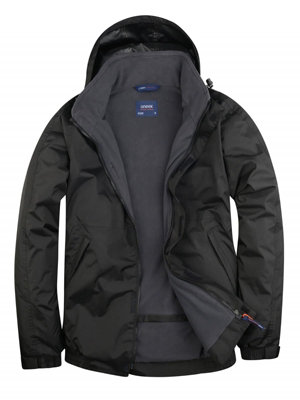 Uneek - Unisex Premium Outdoor Jacket - Main Fabric: 100% Polyester Waterproof Coated Fabr - Black/Grey - Size 3XL