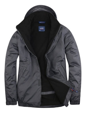 Uneek - Unisex Premium Outdoor Jacket - Main Fabric: 100% Polyester Waterproof Coated Fabr - Deep Grey/Black - Size XL