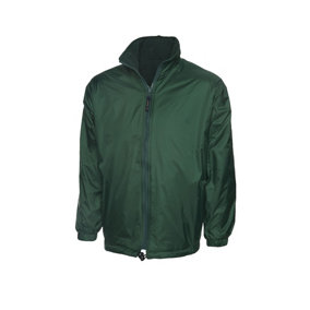 Uneek - Unisex Premium Reversible Fleece Jacket - Full Self Coloured Zip with Zip Puller - Bottle Green - Size L
