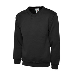 Uneek - Unisex Premium V-Neck Sweatshirt/Jumper - 50% Polyester 50% Cotton - Black - Size L