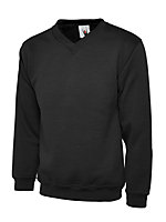 Uneek - Unisex Premium V-Neck Sweatshirt/Jumper - 50% Polyester 50% Cotton - Black - Size XS