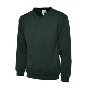 Uneek - Unisex Premium V-Neck Sweatshirt/Jumper - 50% Polyester 50% Cotton - Bottle Green - Size 2XL