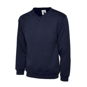 Uneek - Unisex Premium V-Neck Sweatshirt/Jumper - 50% Polyester 50% Cotton - Navy - Size S