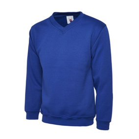 Uneek - Unisex Premium V-Neck Sweatshirt/Jumper - 50% Polyester 50% Cotton - Royal - Size 2XL