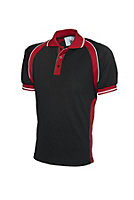 Uneek - Unisex Sports Poloshirt - 100% Textured Polyester Pique Knit Breathable Fabr - Black/Red - Size S
