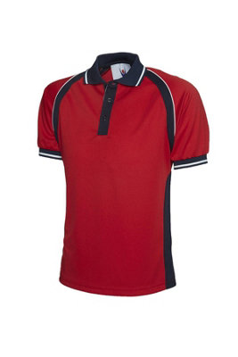 Uneek - Unisex Sports Poloshirt - 100% Textured Polyester Pique Knit Breathable Fabr - Red/Navy - Size XL