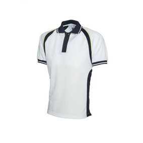 Uneek - Unisex Sports Poloshirt - 100% Textured Polyester Pique Knit Breathable Fabr - White/Navy - Size 3XL