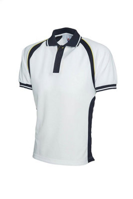 Uneek - Unisex Sports Poloshirt - 100% Textured Polyester Pique Knit Breathable Fabr - White/Navy - Size XL