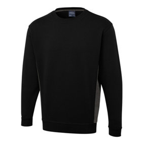 Uneek - Unisex Two Tone Crew New Sweatshirt/Jumper - 60% Cotton 40% Polyester - Black/Charcoal - Size 4XL