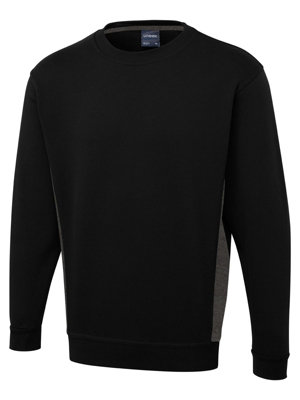 Uneek - Unisex Two Tone Crew New Sweatshirt/Jumper - 60% Cotton 40% Polyester - Black/Charcoal - Size XS