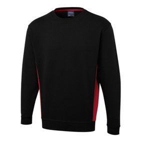 Uneek - Unisex Two Tone Crew New Sweatshirt/Jumper - 60% Cotton 40% Polyester - Black/Red - Size 2XL