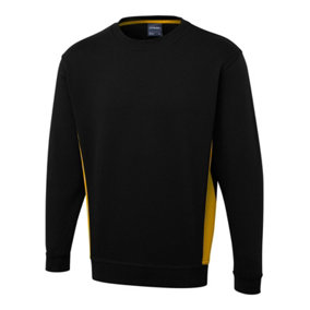 Uneek - Unisex Two Tone Crew New Sweatshirt/Jumper - 60% Cotton 40% Polyester - Black/Yellow - Size 3XL