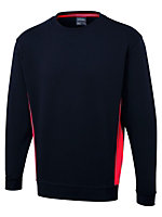 Uneek - Unisex Two Tone Crew New Sweatshirt/Jumper - 60% Cotton 40% Polyester - Navy/Red - Size L
