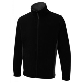 Uneek - Unisex Two Tone Full Zip Fleece Jacket - 100% Polyester - Black/Charcoal - Size M