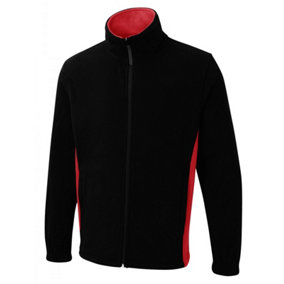 Uneek - Unisex Two Tone Full Zip Fleece Jacket - 100% Polyester - Black/Red - Size 2XL