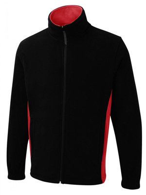 Uneek - Unisex Two Tone Full Zip Fleece Jacket - 100% Polyester - Black/Red - Size XS